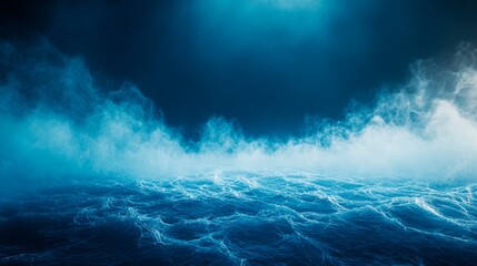 Fototapeta premium Dark Blue Background With Cool Mist And Ice Crystals For Winter-Themed Product Displays . Generative ai