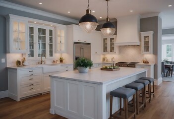Fototapeta premium Kitchen with white cabinetry. Kitchen in luxury home with white cabinetry