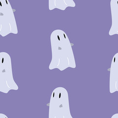 Halloween Ghosts Seamless Pattern. Cute Spirits Wallpaper. Set of Halloween Backdrops.