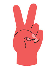 Peace gesture. Red hand vector illustration.