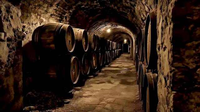 wine barrels in a cellar