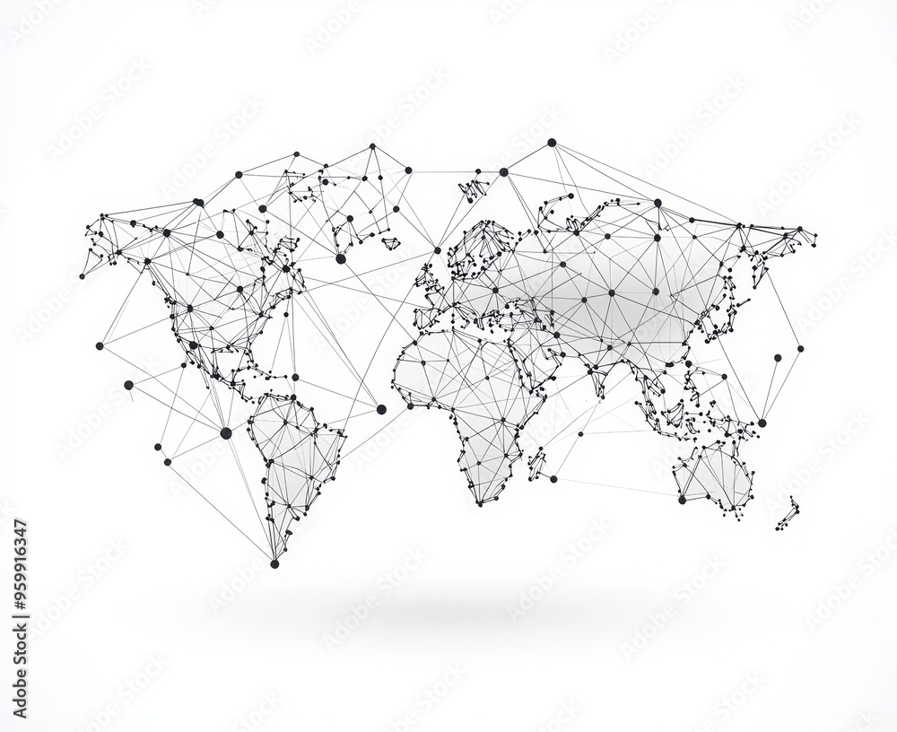 Poster a modern concept of global communication and networking. a texture of the world map with a low polyg