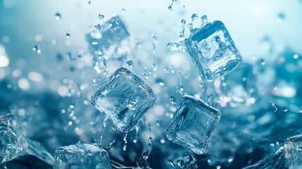Icy Water Splash Background With Floating Ice Cubes For Cool-Themed Product Displays . Generative ai