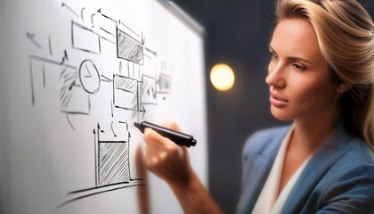 Person drawing a strategy plan on a whiteboard, symbolizing planning, tactics, and organization.