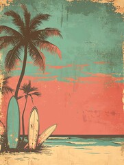 Retro vintage style background with beach party elements, perfect for summer event posters and vibrant design projects, new beautiful stock image illustration AI
