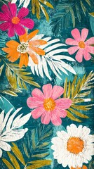 Naklejka premium colorful flowers and leaves set illustration poster background
