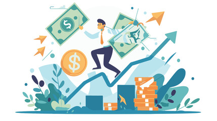 Financial growth concept. Young businessman earn more profit, make money from cryptocurrency