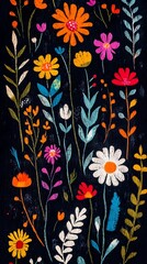 Fototapeta premium colorful flowers and leaves set illustration poster background