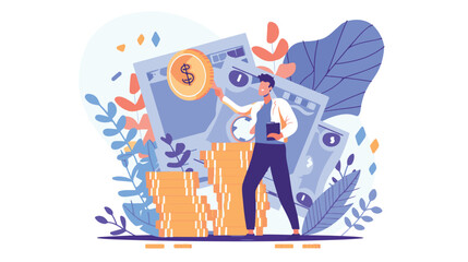 Financial growth concept. Young businessman earn more profit, make money from cryptocurrency