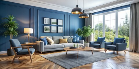 Fototapeta premium In this modern home, a stylish living room features sleek furniture amidst ample natural light pouring in through