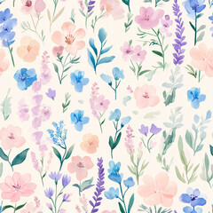 Seamless watercolor pattern consisting of a variety of watercolor flowers.
