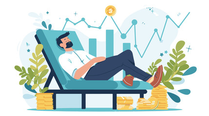 Financial growth concept. Young businessman earn more profit, make money from cryptocurrency