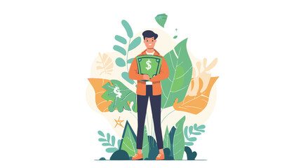 Financial growth concept. Young businessman earn more profit, make money from cryptocurrency