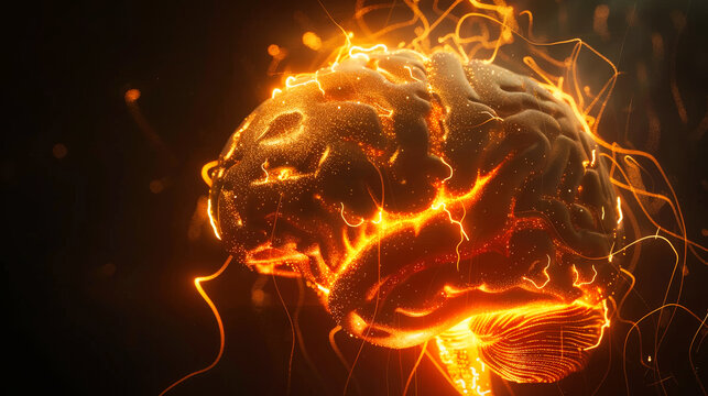A human brain illuminated with glowing energy lines