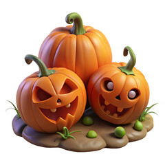 Halloween Rotting Pumpkins 3d cartoon style illustration