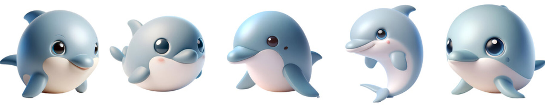 Set of 3D rendered illustration cartoon Dolfin isolated on white and Transparent Background 