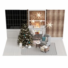 Christmas tree with decorations, isolated on white background, 3D illustration, cg render