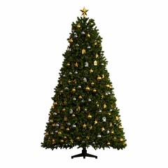Christmas tree with decorations, isolated on white background, 3D illustration, cg render