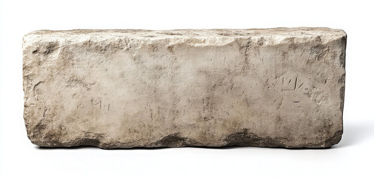 A close-up of a single, rough-hewn, rectangular block of white marble. The block has some visible markings on its surface.