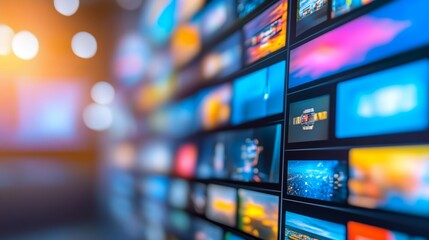 Abstract multimedia background showcasing diverse channel images and streaming media technology