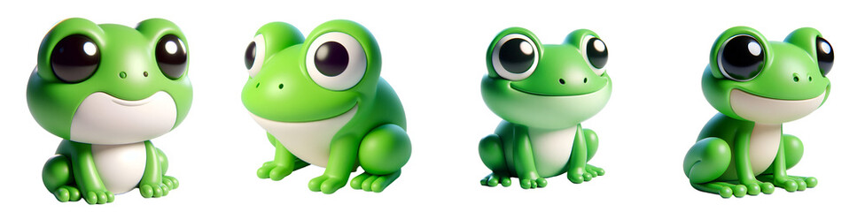 Fototapeta premium Set of 3D rendered illustration cartoon Frog isolated on white and Transparent Background 