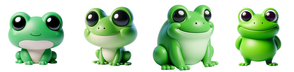 Fototapeta premium Set of 3D rendered illustration cartoon Frog isolated on white and Transparent Background 