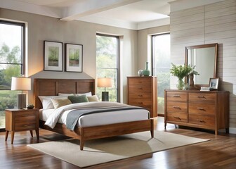 Luxurious modern bedroom set on sale - wooden dressers, nightstands, and bed for a limited time only!