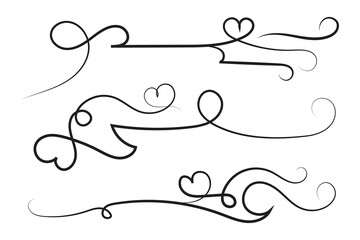 
Filigree curly Calligraphic Heart, Fancy Line hearts Flourishes Swirls, curve romantic love separator, Valentine's Day divider flourish Swirl, Calligraphy Flourish lettering header hearts scroll