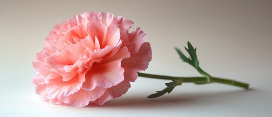 A Single Pink Carnation with Green Stem and Leaves