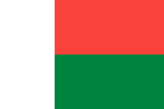 The official national flag of Madagascar. Flag of the Republic of Madagascar. Correct proportions and colors. Vector illustration