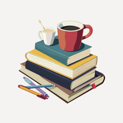 Books, coffee, pens, study, relaxation