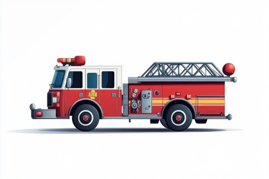 recommend clip art: A cartoon fire truck clipart, children's illustration element, flat vector art, bold and bright colors, isolated on white background