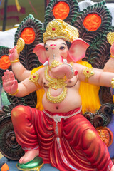 Indian Hindu God Lord Ganesha Statues made of clay and soil, Coated with color sold for Ganesh Chathurthi