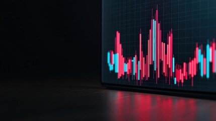 Close-up of a colorful financial chart on a screen, representing market trends and data analysis in a modern digital environment.