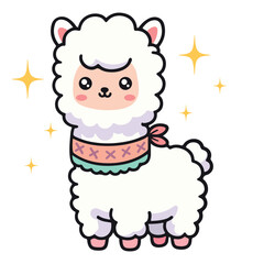 Adorable Kawaii Alpaca Cute and Playful Flat Vector Illustration