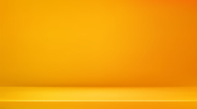 Yellow studio room. Limbo light background. Abstract 3d backdrop for product presentation. Minimal wall scene. Showcase, promotion display. Vector stage mockup illustration