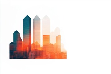 Naklejka premium A modern city skyline with vibrant colors, showcasing architectural silhouettes against a bright background.