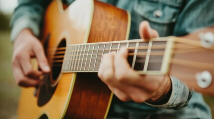 Fototapeta premium Close Up of Hands Playing Acoustic Guitar