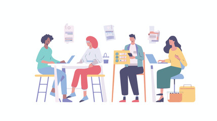 Salary Payment concept. Employee or workers are happy receive a monthly salary. People calculating money, flat vector modern illustration
