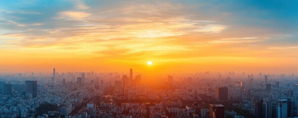 Bright sunrise over a cityscape, representing the dawn of a new era