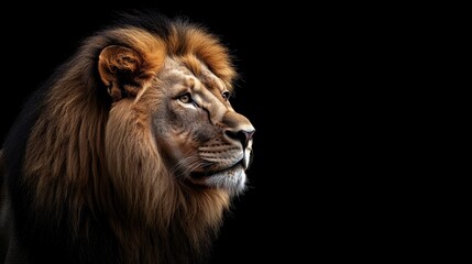 Fototapeta premium Majestic Lion Portrait Against Black Background