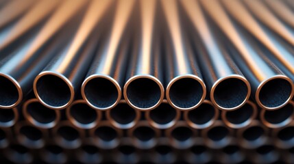 Stack of Shiny Steel Pipes with Circular Cross Sections