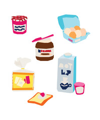 Set household grocery delivery takeout fresh veggie snack drink sticker