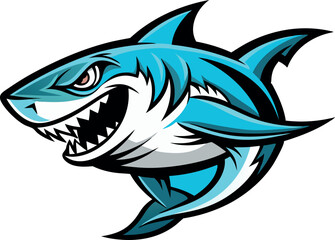 Fierce Cartoon Shark Illustration with Sharp Teeth and Dynamic Lines 