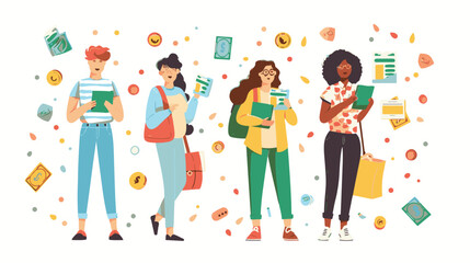 Salary Payment concept. Employee or workers are happy receive a monthly salary. People calculating money, flat vector modern illustration
