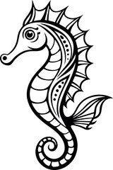 Artistic Black And White Seahorse Illustration With Intricate Patterned Design And Creative Style