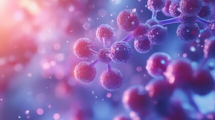 Close-Up Molecular DNA Structure with Vibrant Red and Purple Molecules