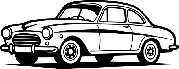 Classic Vintage Car Illustration in Black and White Line Art Style