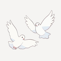 Obraz premium Two flying white doves illustration