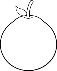 Simple Black and White Line Art of an Orange with a Stem and Leaf